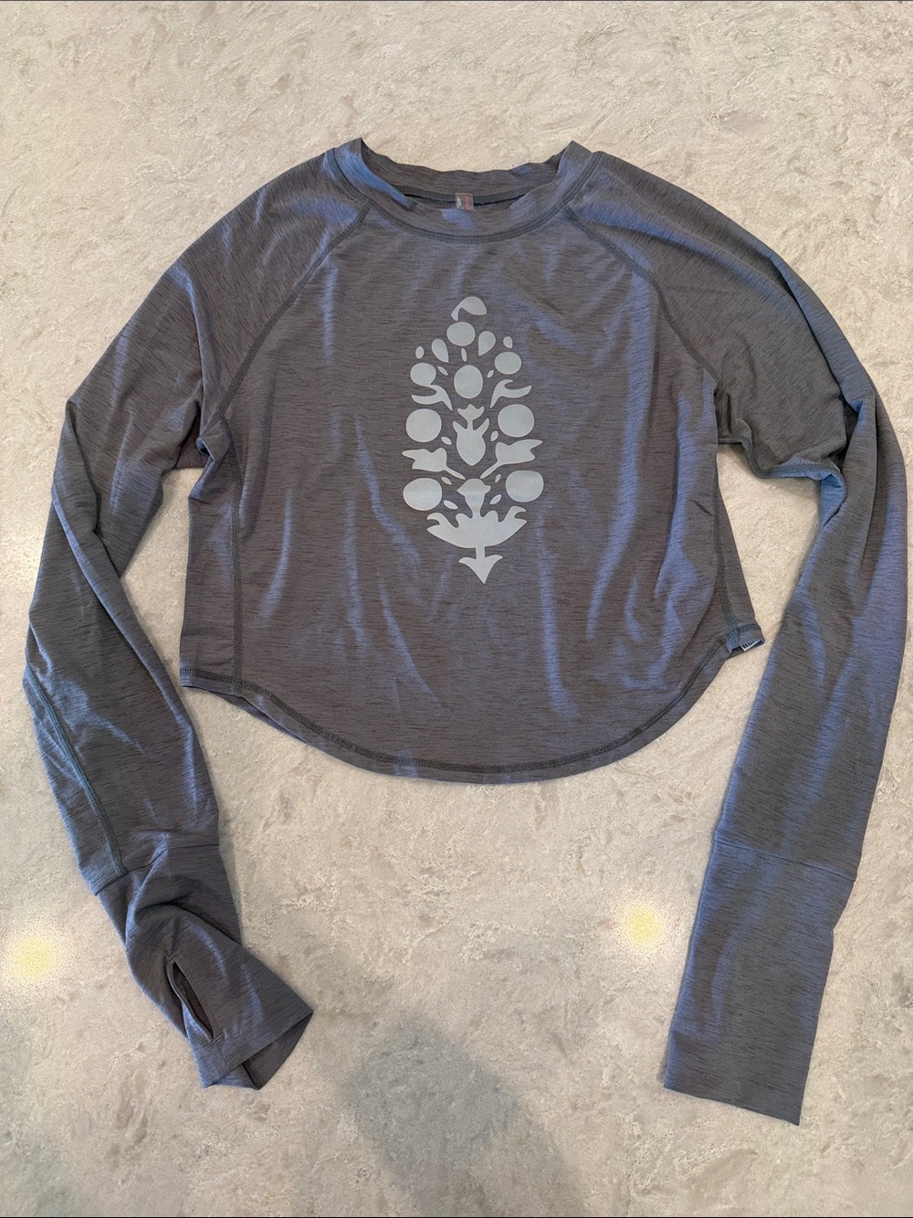 Free People Women's Gray Long-Sleeve Cropped Active Top